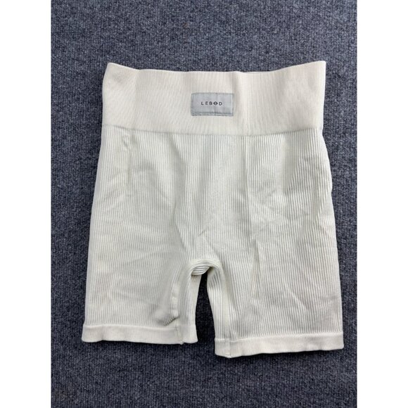 Lebod Biker Shorts Women's Large White Ribbed Compression Seamless - Picture 1 of 5